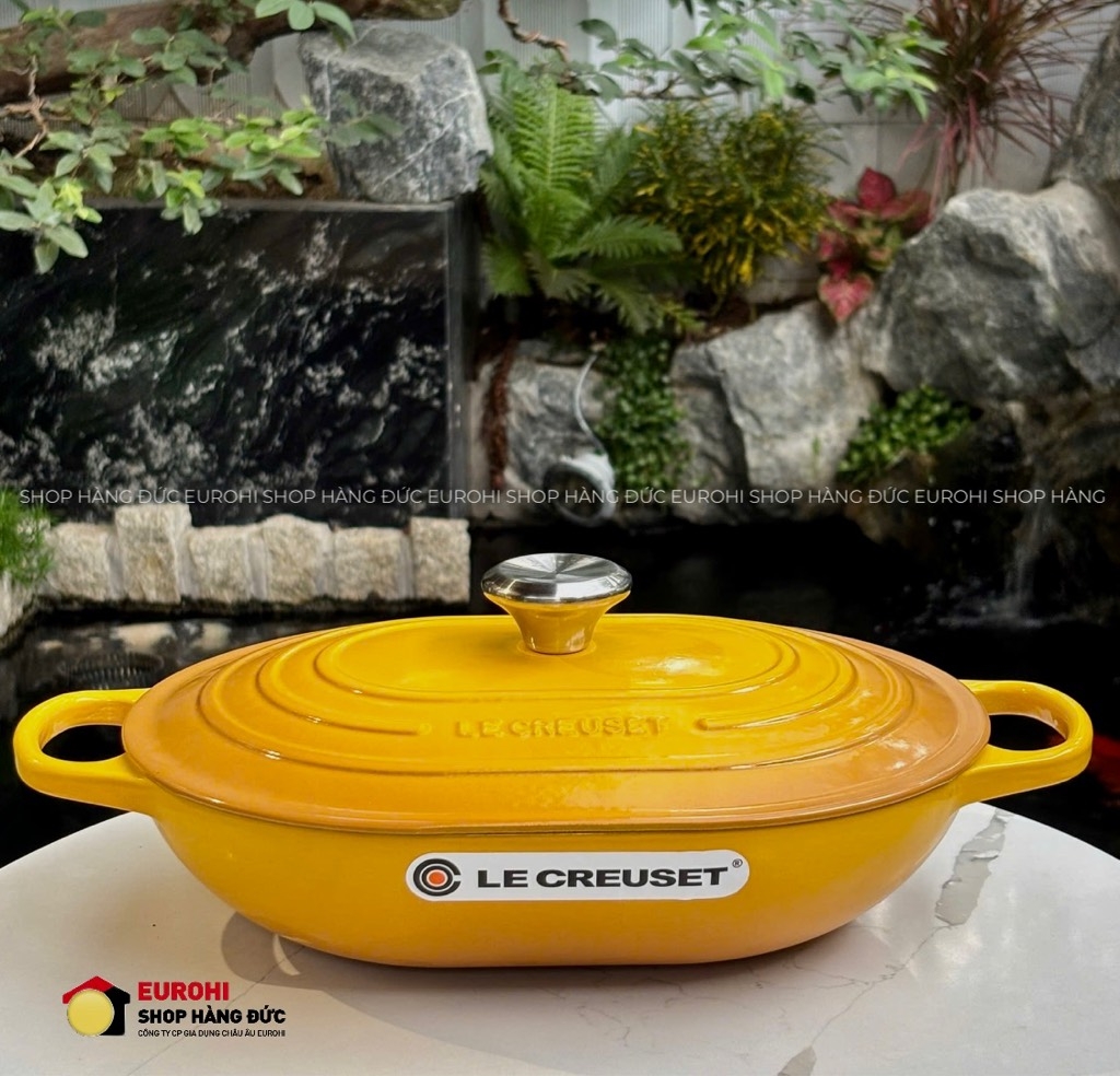 Chảo gang Le Creuset Oval Oblong có nắp 31cm 3.4L màu vàng mù tạt (21112 31 672 4430)