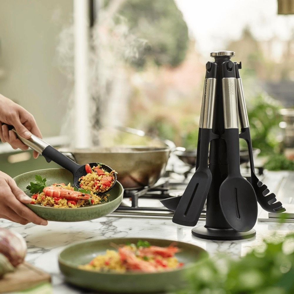 Bộ dụng cụ nấu ăn 5 món silicone cao cấp kèm giá treo Joseph Joseph Elevate (Steel) 10567