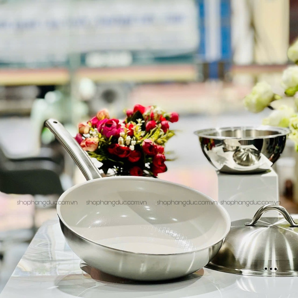 Chảo sâu lòng chống dính Edelkochen Ceramic 28cm nắp inox
