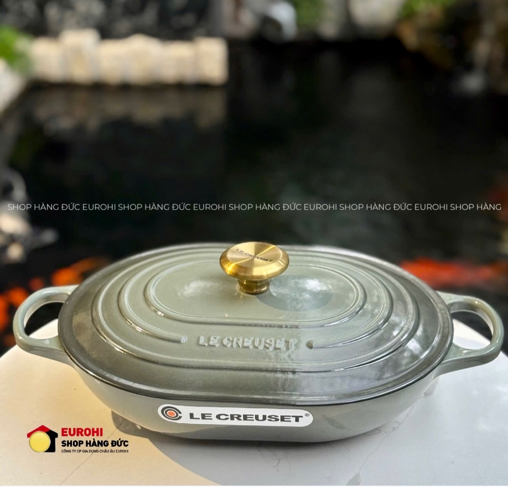 Chảo gang Le Creuset Oval Oblong có nắp 31cm 3.4L màu xanh xám (21112 31 173 4441)