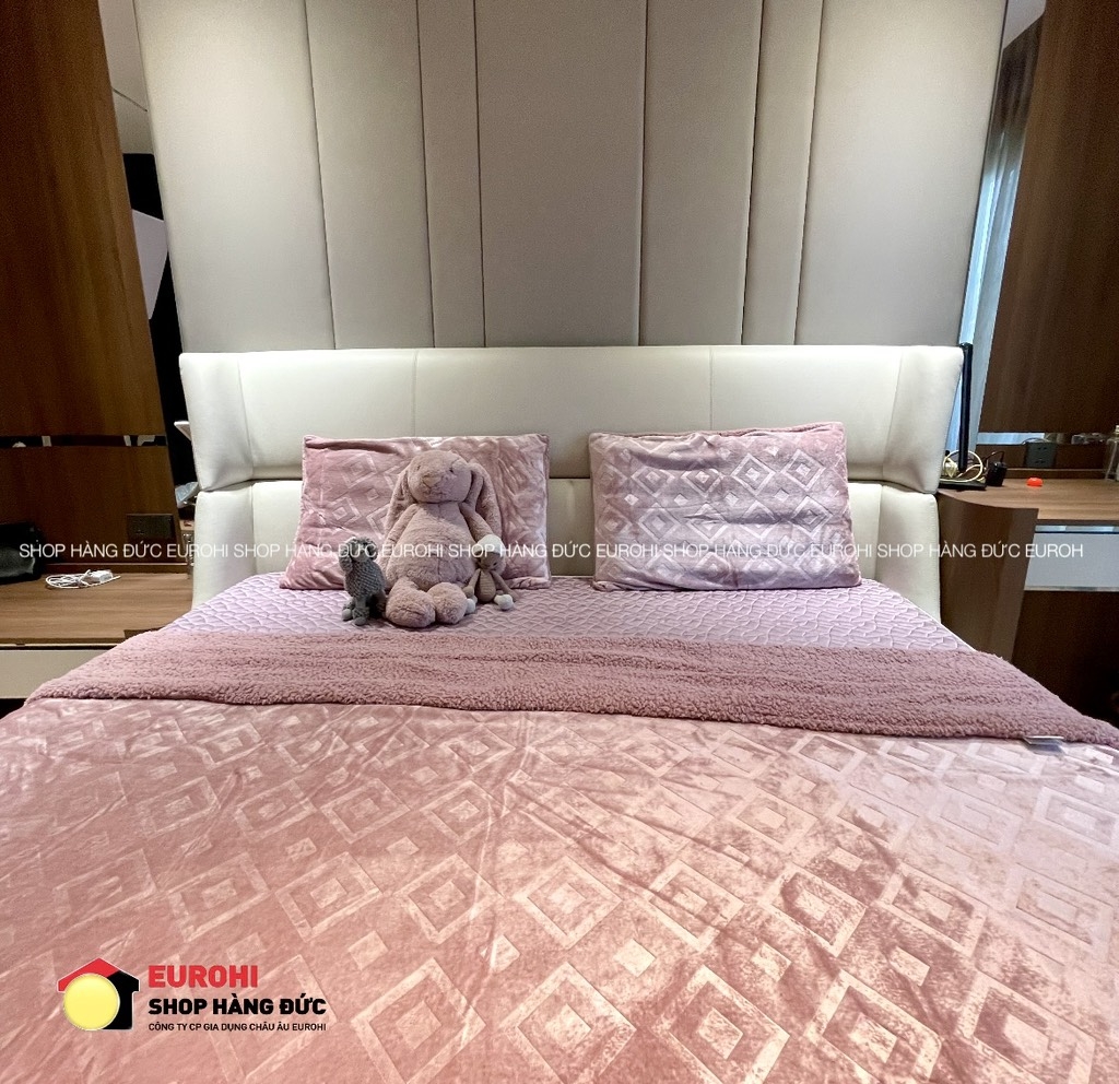 Bộ chăn và vỏ gối Ai Cập Morano Sherpa 2,3m*2,5m màu hồng khói -  made in Egypt