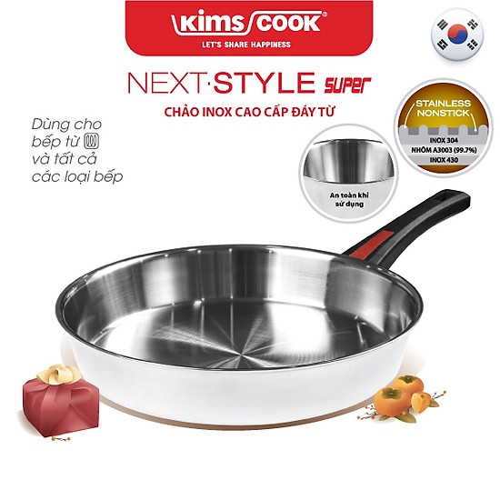 Chảo Next Style Super inox 3 lớp đáy từ Kimcook 28cm