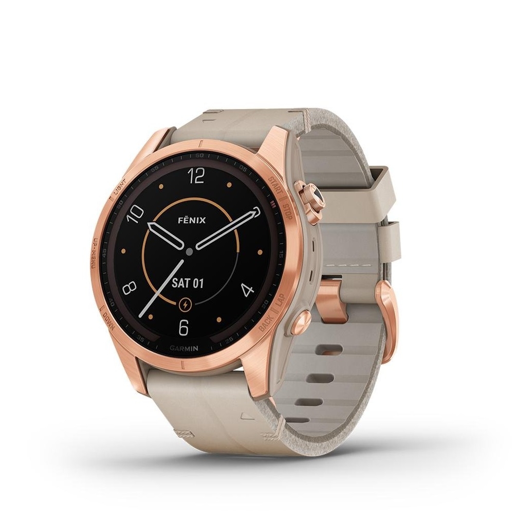 Fēnix 7S Sapphire Solar Rose Gold Titanium with Limestone Leather Band