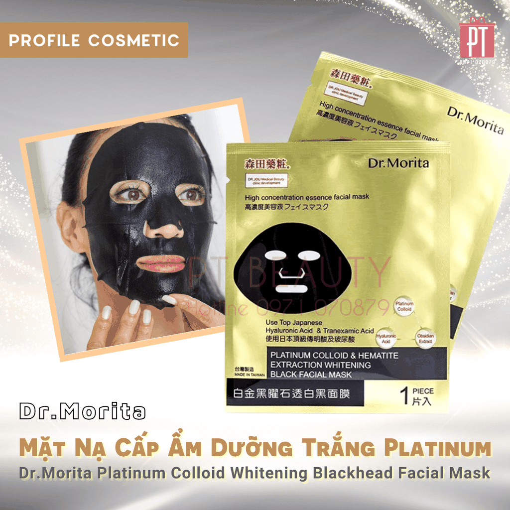 Mặt Nạ Cấp Ẩm Dưỡng Trắng Dr.Morita Platinum Colloid Whitening Blackhead Facial Mask Hộp 10 Miếng
