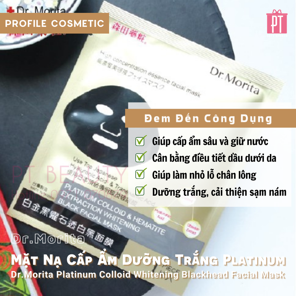 Mặt Nạ Cấp Ẩm Dưỡng Trắng Dr.Morita Platinum Colloid Whitening Blackhead Facial Mask Hộp 10 Miếng