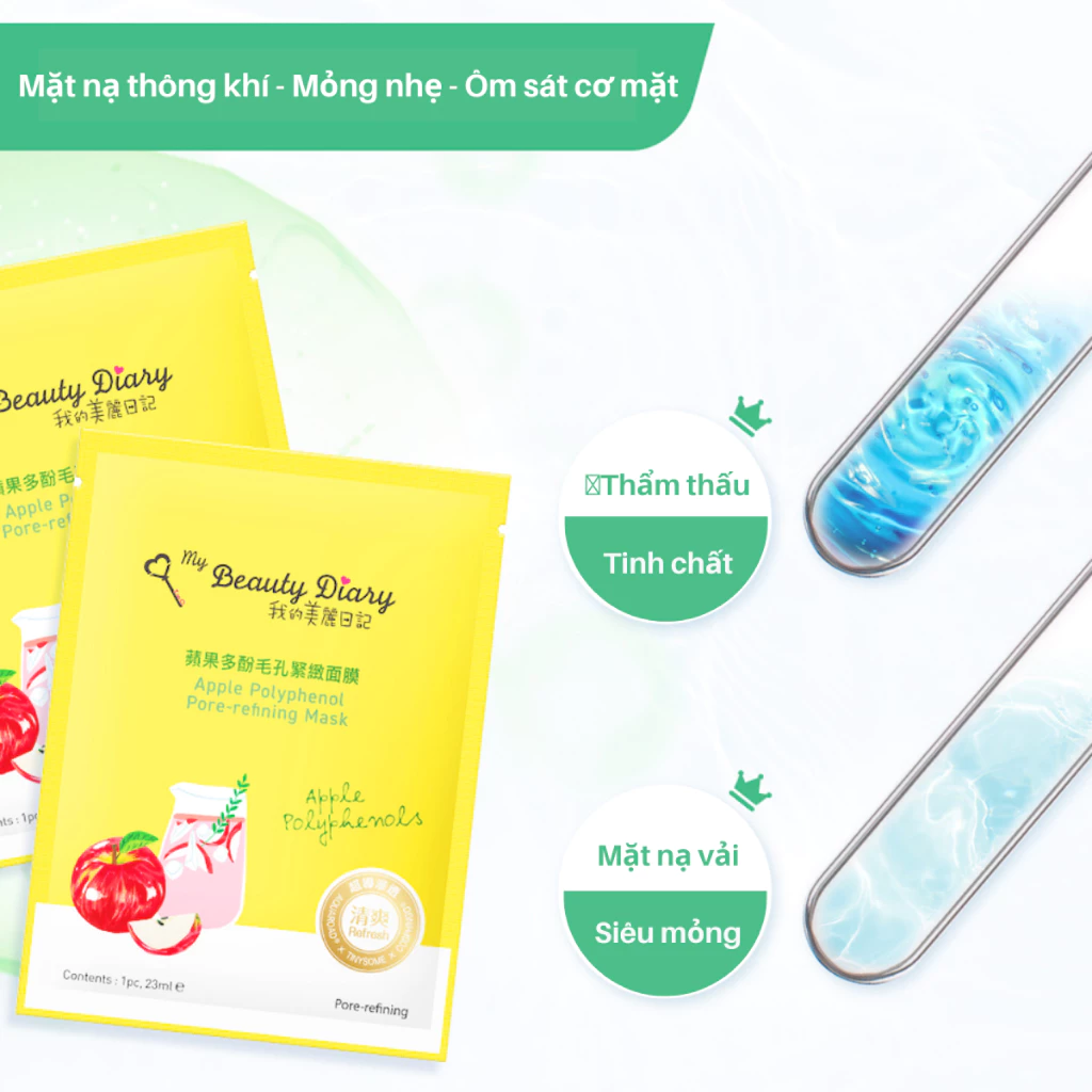 Hộp 8 miếng mặt nạ My Beauty Diary Apple Polyphenols Mask làm sạch se khít lỗ chân lông trắng sáng da táo đỏ