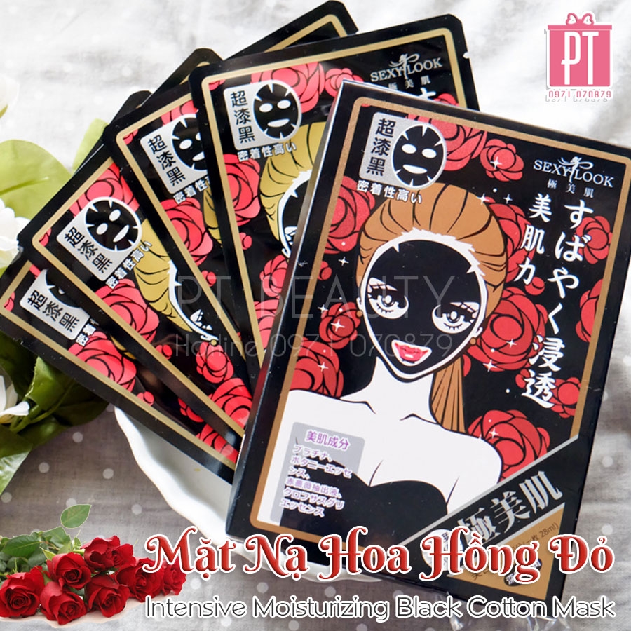 Mặt Nạ Hoa Hồng Đỏ Sexylook Intensive Moisturizing Black Cotton Mask 5pcs