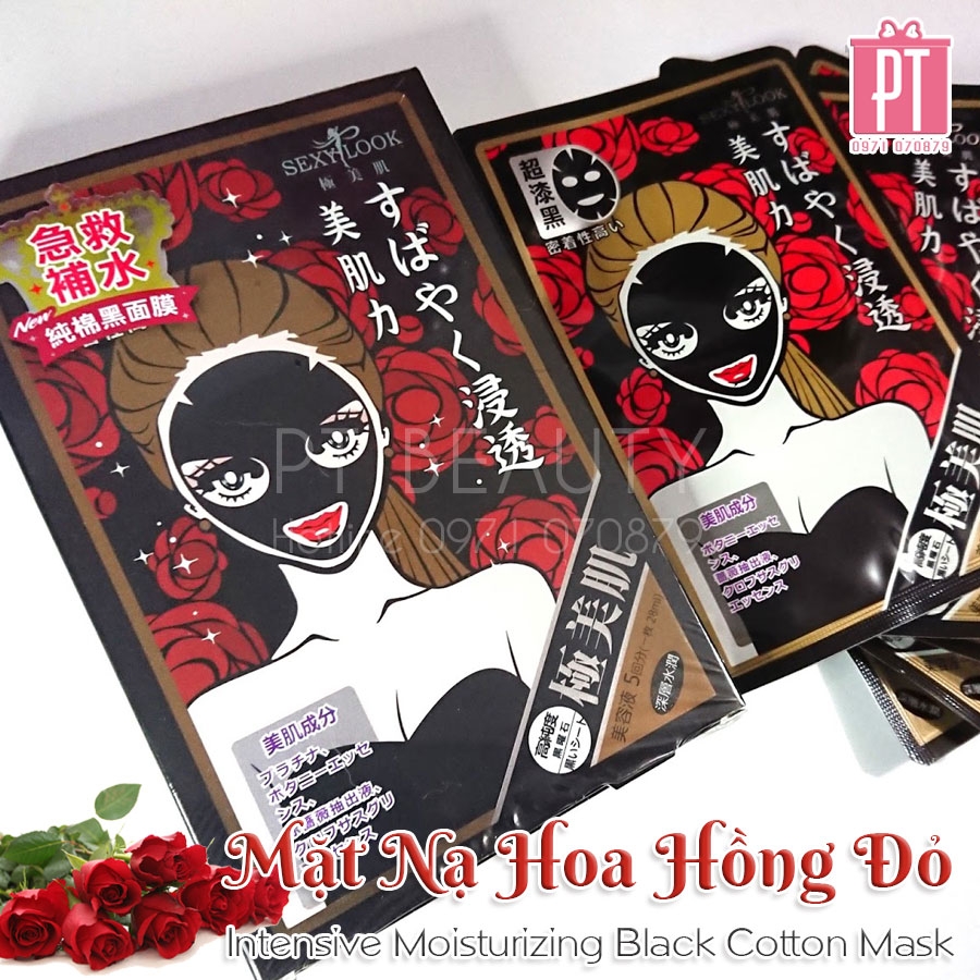 Mặt Nạ Hoa Hồng Đỏ Sexylook Intensive Moisturizing Black Cotton Mask 5pcs