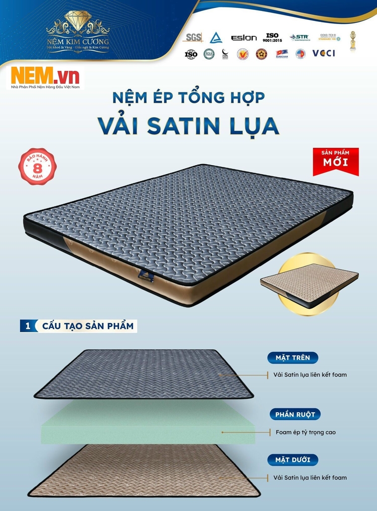 Nệm Cao Su Ép Tổng Hợp Kim Cương Vải Satin Lụa - Mua Online Giảm Giá Khủng