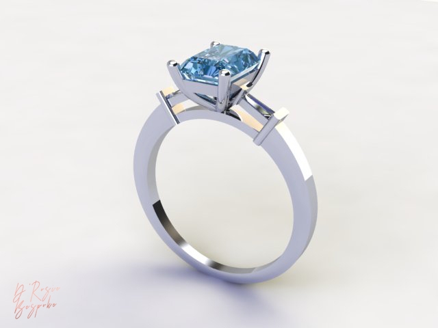 Nhẫn Aquamarine vàng trắng đính kim cương