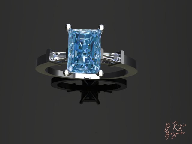 Nhẫn Aquamarine vàng trắng đính kim cương