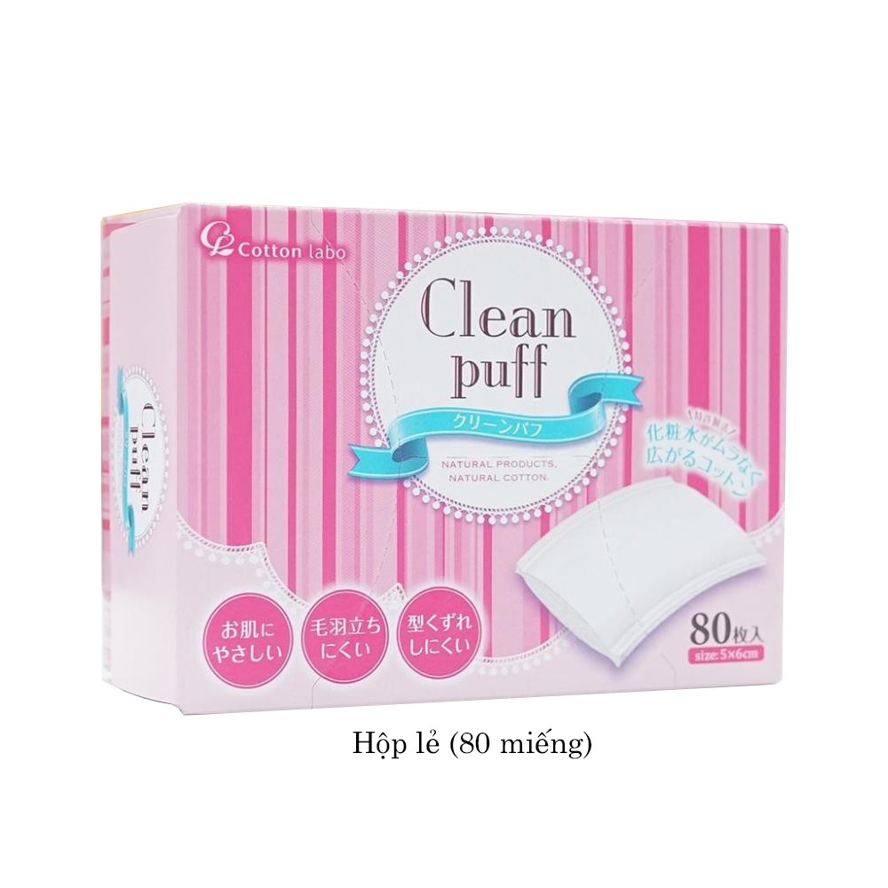 Bông tẩy trang Clean Puff Natural Cotton (80 miếng) - Nhật Bản