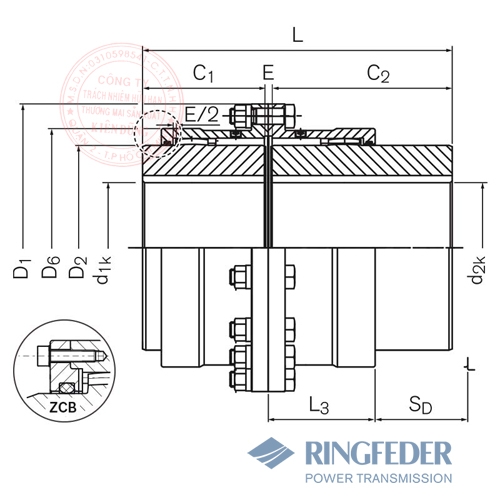 Gear Couplings TNZ ZCAU / TNZ ZCBU Drawing