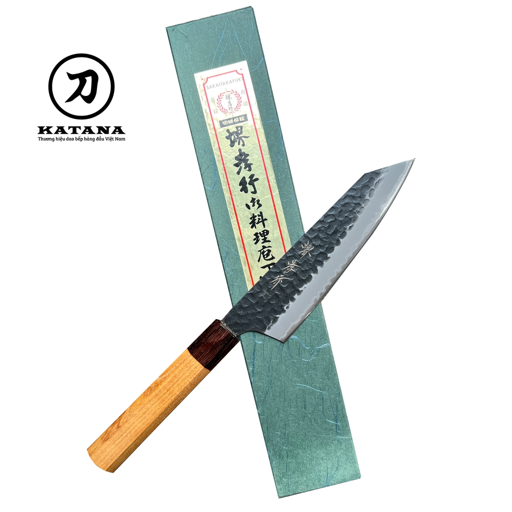 Dao bếp Nhật cao cấp Sakai Takayuki siêu thép xanh Blue Steel Ken-Santoku - Dao thái đa năng (160mm)