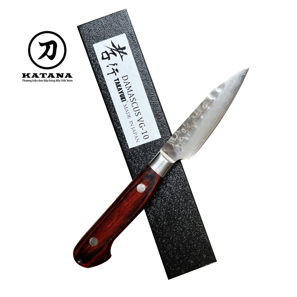 Dao bếp Nhật cao cấp Sakai Takayuki thép Damascus Hammered 33 lớp VG10 Petty cán đỏ - Dao gọt hoa quả (80mm)