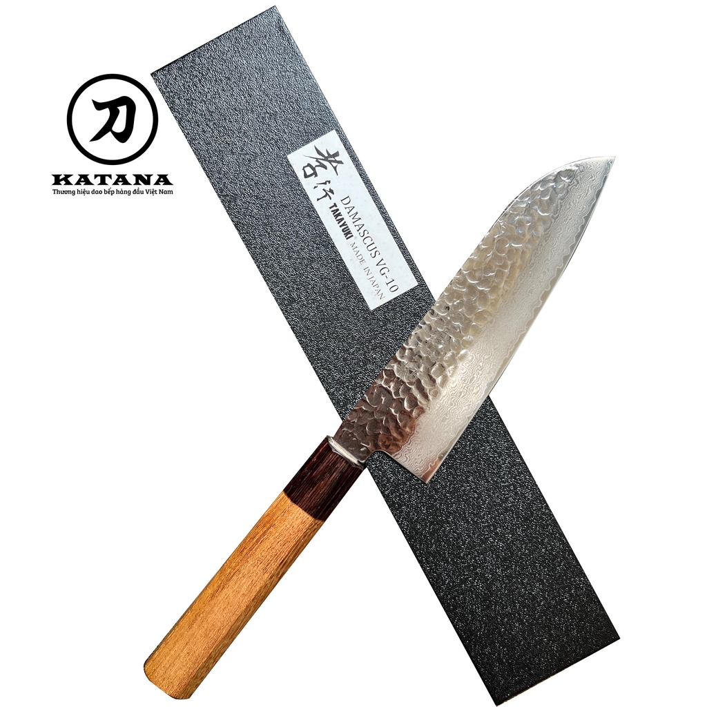 Dao bếp Nhật cao cấp Sakai Takayuki thép Damascus Hammered 33 lớp VG10 Santoku cán vàng - Dao đa năng (170mm)