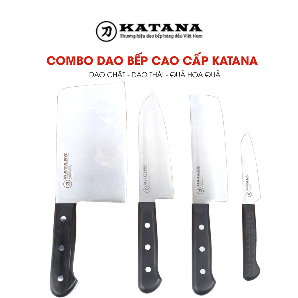 Bộ 4 dao bếp KATANA Basic dành cho gia đình - Dao chặt , thái lọc , cắt rau củ, gọt hoa quả