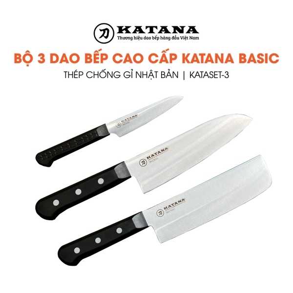 Bộ 3 chiếc dao làm bếp cao cấp KATANA Basic - Dao đa năng năng - Thái rau củ - Gọt hoa quả (3 chiếc) KATASET-3