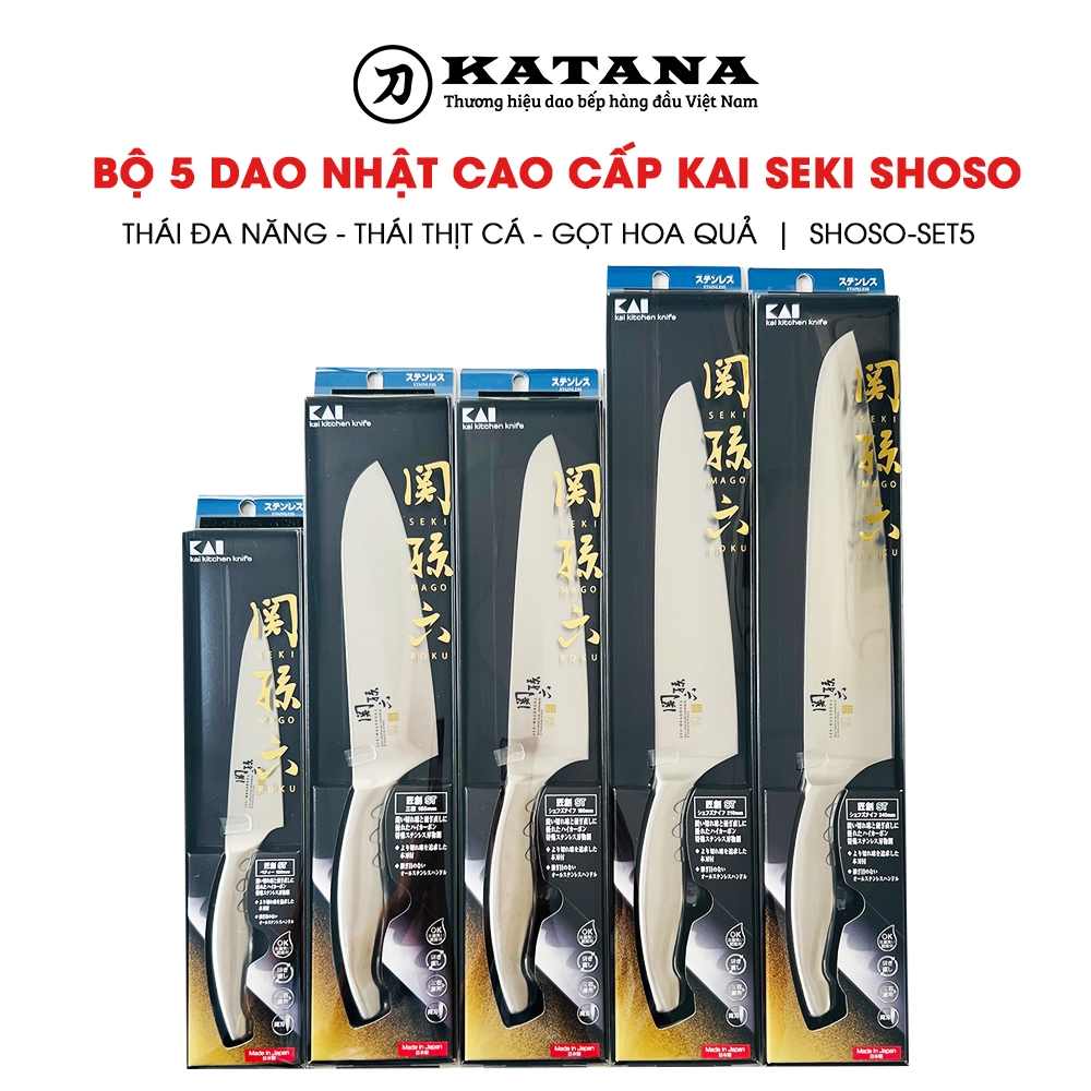 Bộ 5 dao Nhật cao cấp KAI Shoso - Thái đa năng - Thái thịt cá - Gọt hoa quả SHOSO-SET5