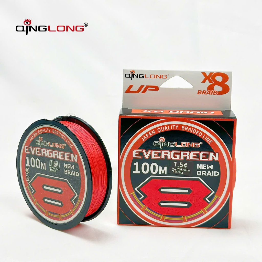 Dù QingLong PE X8 100m EVERGREEN (Đỏ) Không Trôi Màu