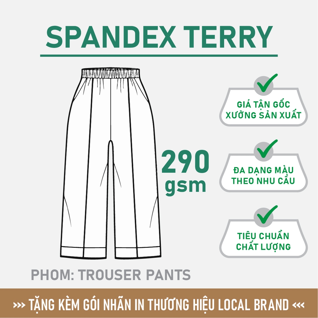 GIA CÔNG PHÔI QUẦN TROUSER TRƠN [SPANDEX TERRY] PHOM UNISEX BASIC_MÀU THEO YÊU CẦU