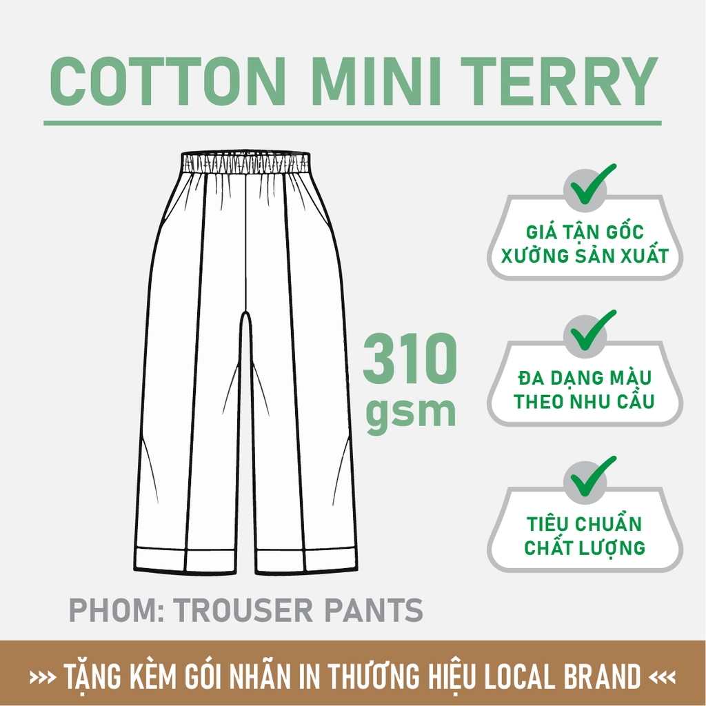 GIA CÔNG PHÔI QUẦN TROUSER TRƠN [MINI TERRY] PHOM UNISEX BASIC_MÀU THEO YÊU CẦU