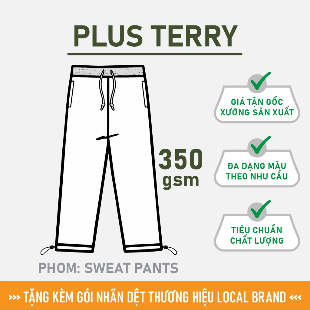 GIA CÔNG PHÔI QUẦN SWEATPANTS TRƠN [PLUS TERRY] PHOM UNISEX_MÀU THEO YÊU CẦU