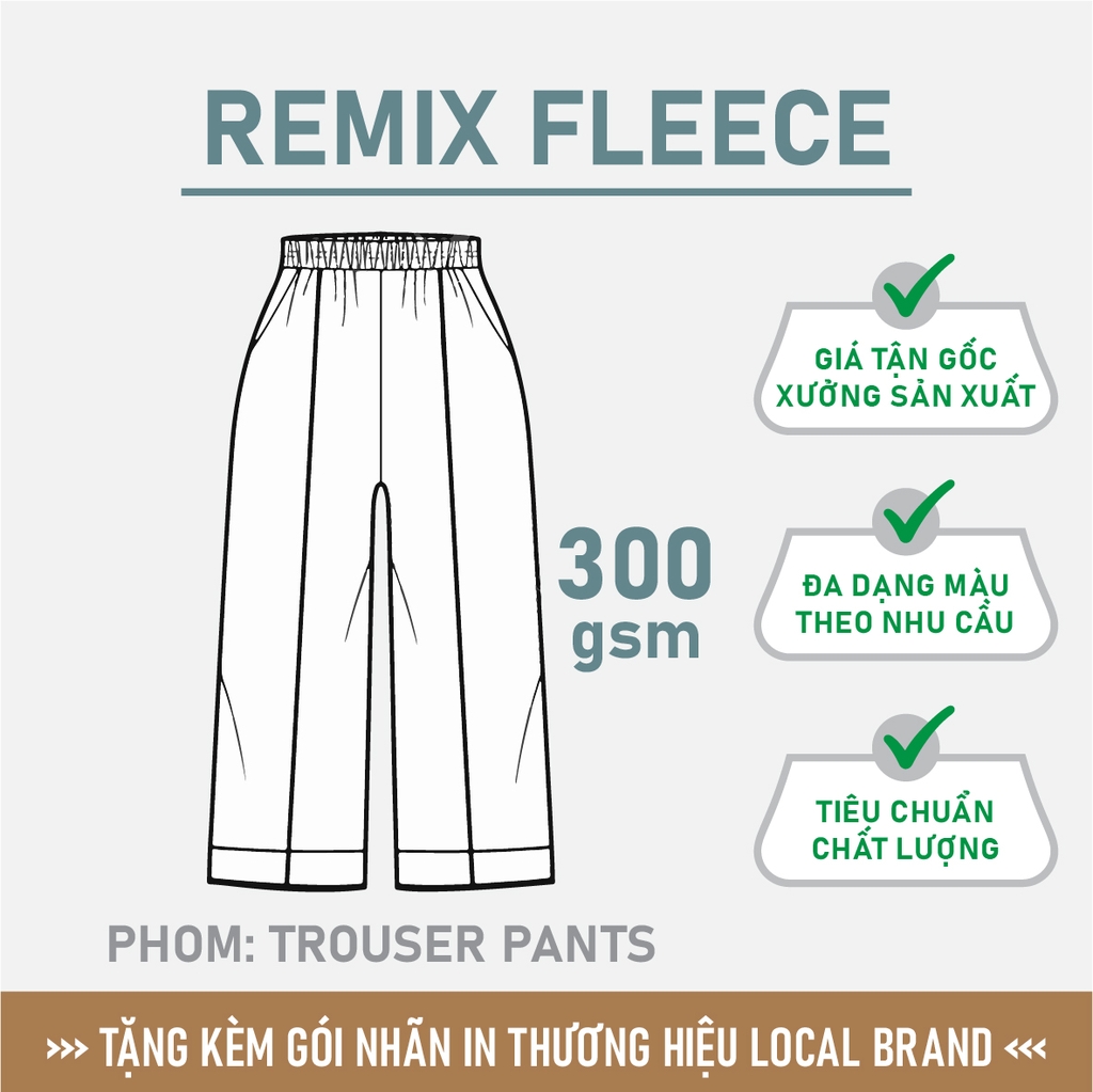 GIA CÔNG PHÔI QUẦN TROUSER TRƠN [REMIX FLEECE] PHOM UNISEX BASIC_MÀU THEO YÊU CẦU