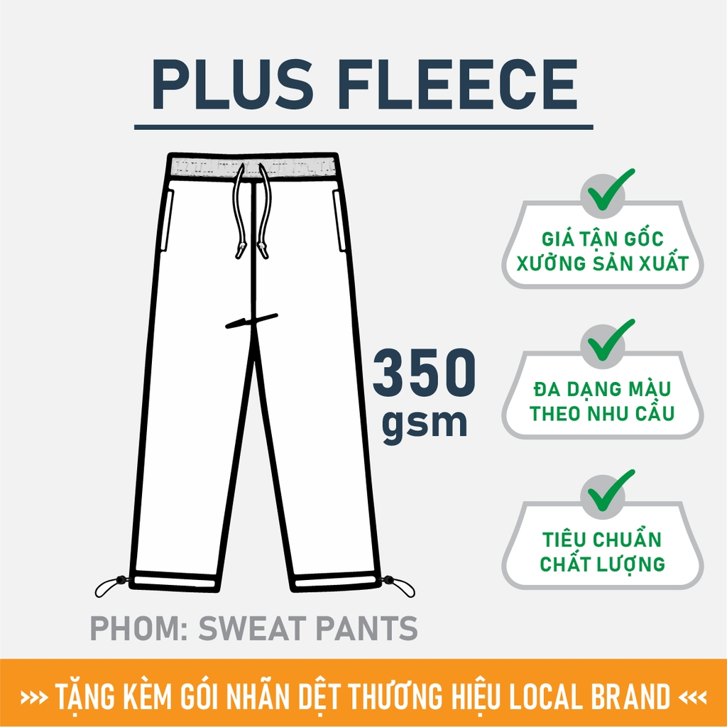 GIA CÔNG PHÔI QUẦN SWEATPANTS TRƠN [PLUS FLEECE] PHOM UNISEX_MÀU THEO YÊU CẦU