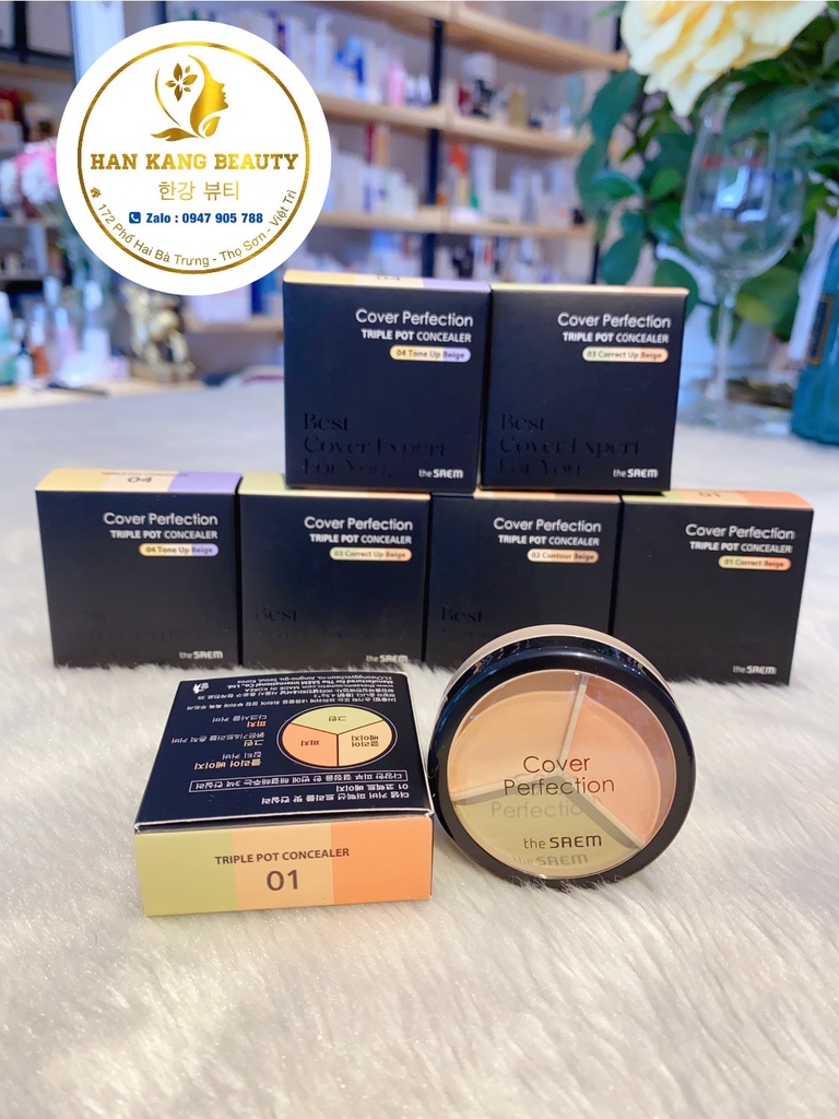 Che Khuyết Điểm The Saem Cover Perfecttion Triple Pot Concealer
