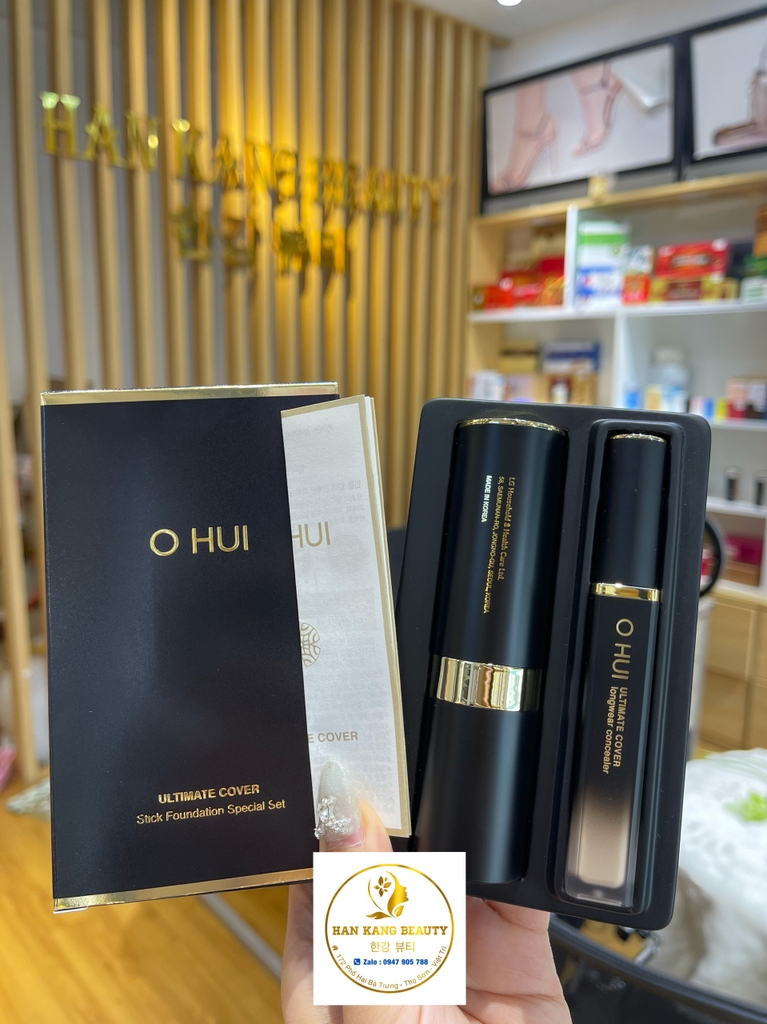 Set kem nền dạng thỏi Ohui Ultimate Cover Stick Foundation Special set tặng kèm che khuyết điểm