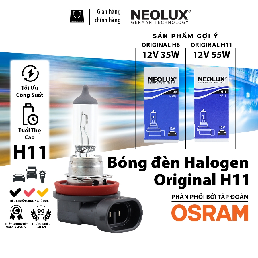 Bóng Đèn Halogen Original OSRAM NEOLUX H11 N711 12V 55W - Nhập Khẩu Chính Hãng
