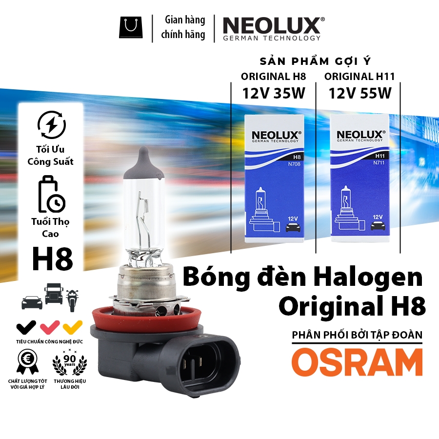 Bóng Đèn Halogen Original OSRAM NEOLUX H8 N708 12V 35W - Nhập Khẩu Chính Hãng