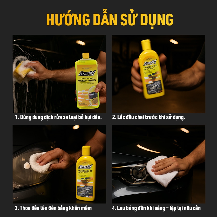 Dung Dịch Làm Sáng Đèn Pha Ô Tô FORMULA 1 615874 237ml Phục Hồi & Bảo Vệ Đèn Xe - Nhập Khẩu Chính Hãng