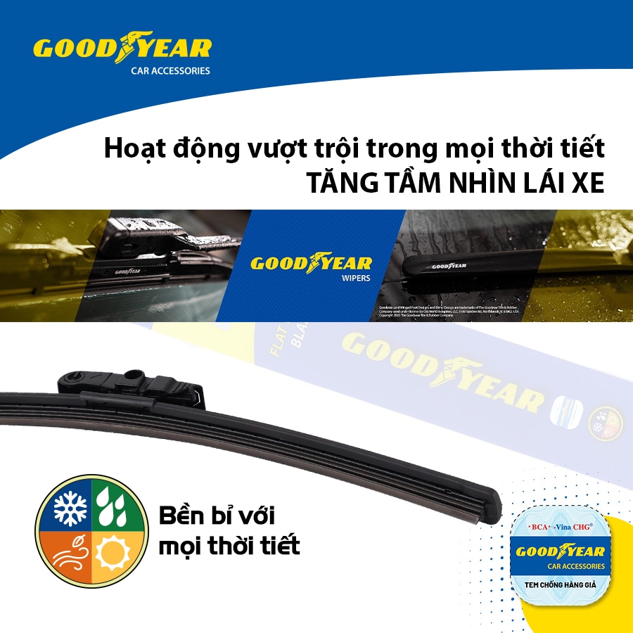Gạt Mưa Không Xương GOODYEAR Chân Cài Đa Năng (Đầu A, B) Lắp Được Nhiều Dòng Xe Đặc Biệt - Nhập Khẩu Chính Hãng