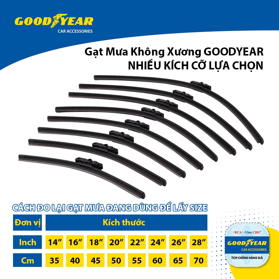 Gạt Mưa Không Xương GOODYEAR Chân Cài Đa Năng (Đầu A, B) Lắp Được Nhiều Dòng Xe Đặc Biệt - Nhập Khẩu Chính Hãng