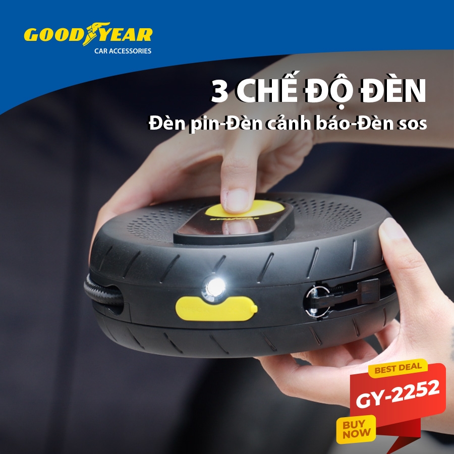 Máy Bơm Lốp Xe GOODYEAR GY-2252 Không Dây Tích Điện Tự Ngắt Đa Năng - Nhập Khẩu Chính Hãng