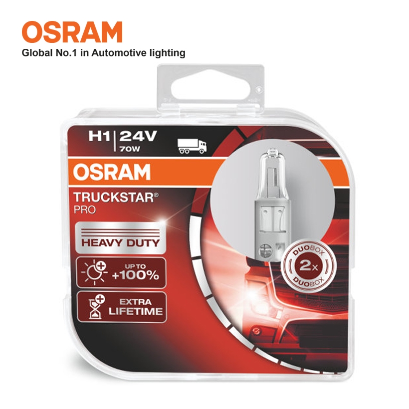 Combo 2 Bóng Đèn Halogen Tăng Sáng 100% OSRAM Truckstar Pro H1 64155Tsp-Hcb 24V 70W - Nhập Khẩu Chính Hãng