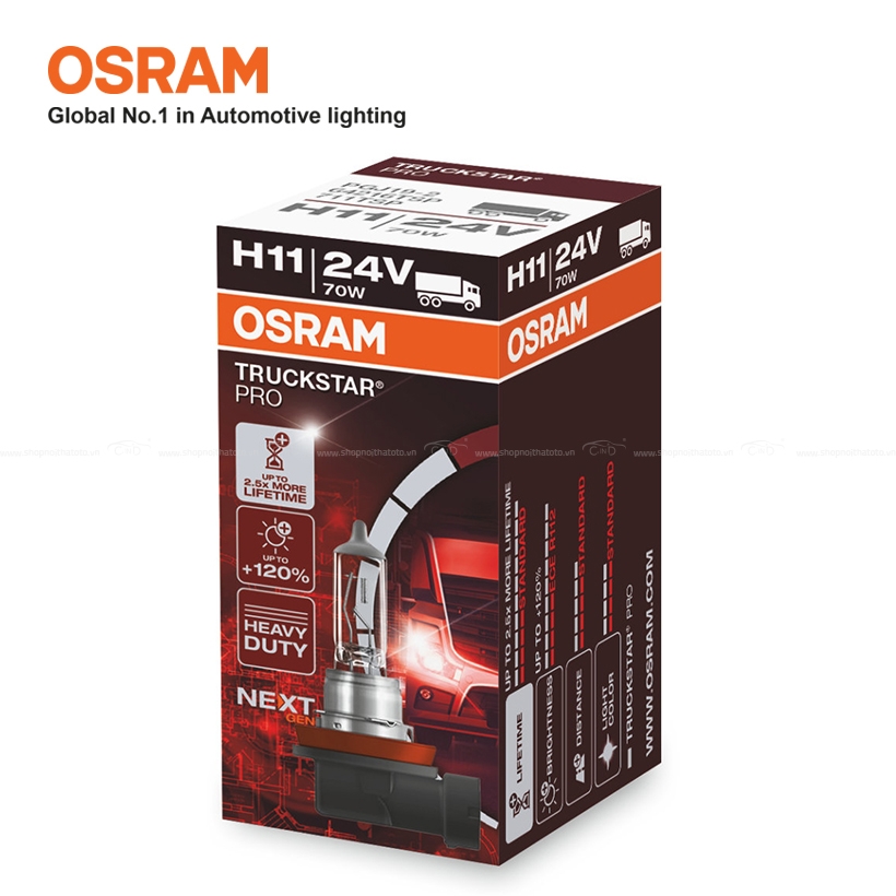 Bóng Đèn Halogen Tăng Sáng 120% OSRAM Truckstar Pro H11 24V 70W - Nhập Khẩu Chính Hãng