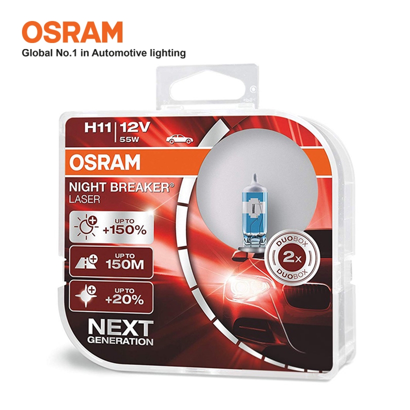 Combo 2 Bóng Đèn Halogen Tăng Sáng 150% OSRAM Night Breaker Laser H11 12V 55W - Nhập Khẩu Chính Hãng