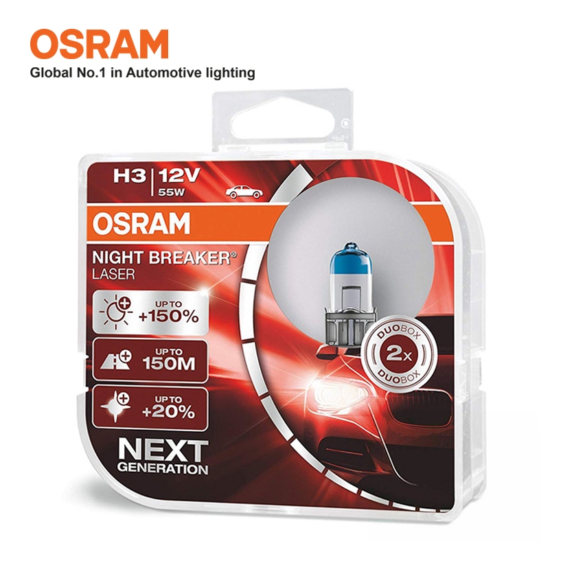 Combo 2 Bóng Đèn Halogen Tăng Sáng 150% OSRAM Night Breaker Laser H3 12V 55W - Nhập Khẩu Chính Hãng