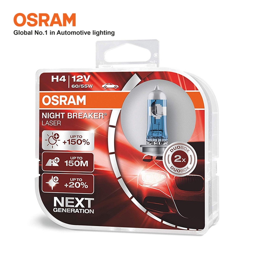 Combo 2 Bóng Đèn Halogen Tăng Sáng 150% OSRAM Night Breaker Laser H4 12V 60/55W - Nhập Khẩu Chính Hãng