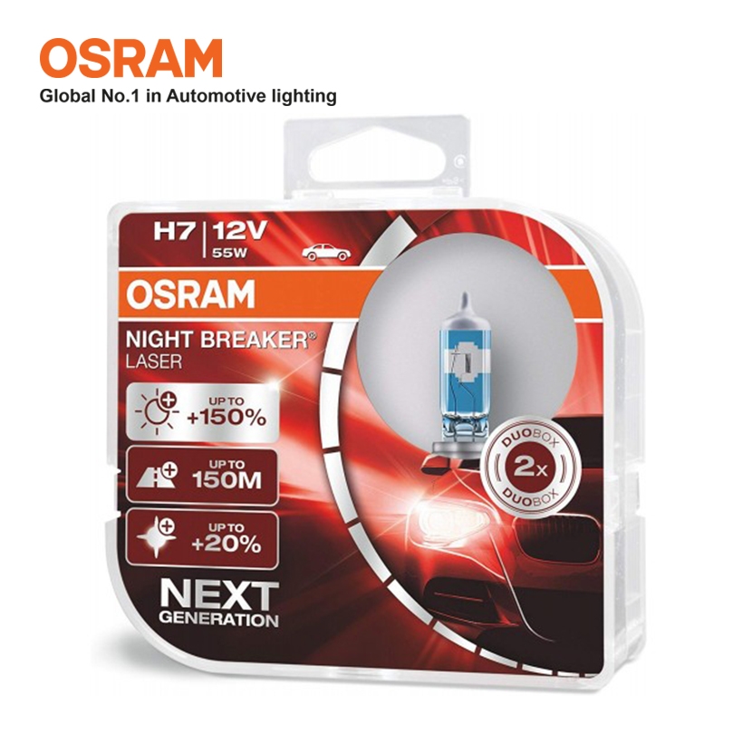 Combo 2 Bóng Đèn Halogen Tăng Sáng 150% OSRAM Night Breaker Laser H7 12V 55W - Nhập Khẩu Chính Hãng