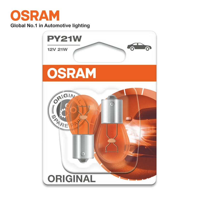 Combo 2 Bóng Đèn Sau 1 Tim OSRAM Original PY21W 7507-02B 12V 21W (Chân Xéo) - Nhập Khẩu Chính Hãng