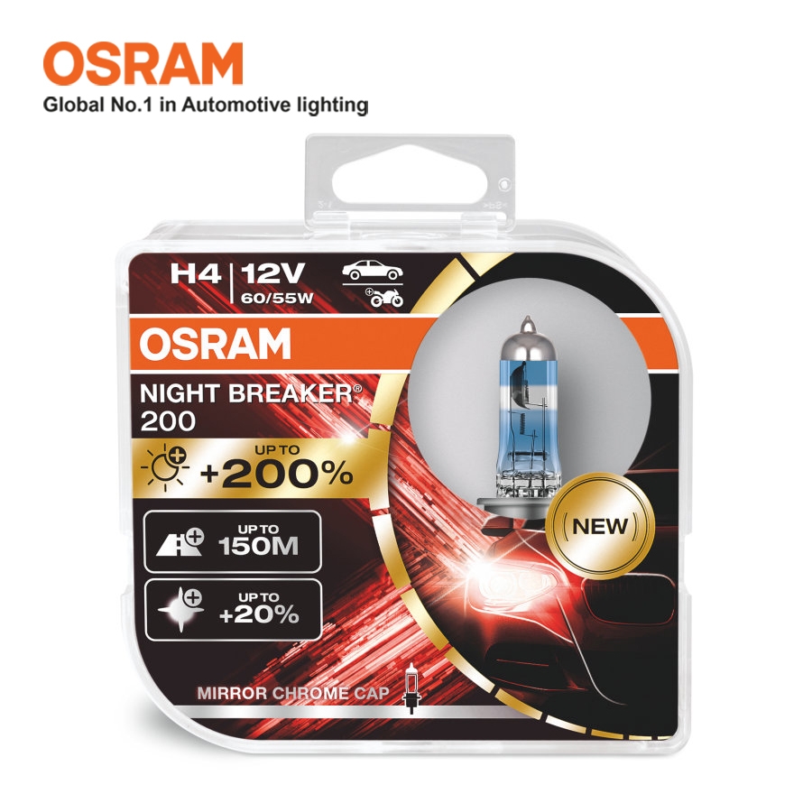 Combo 2 Bóng Đèn Halogen Tăng Sáng 200% OSRAM Night Breaker H4 64193NB200 12V 60/55W - Nhập Khẩu Chính Hãng