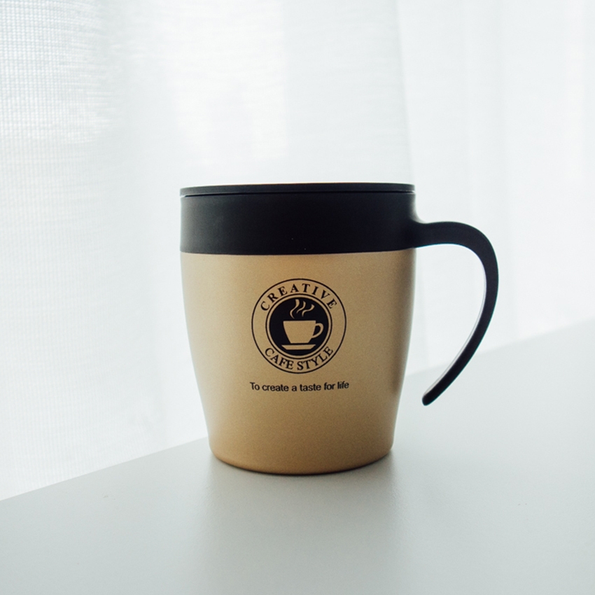 Ly cách nhiệt có nắp đậy kèm muỗng (Vàng đồng)