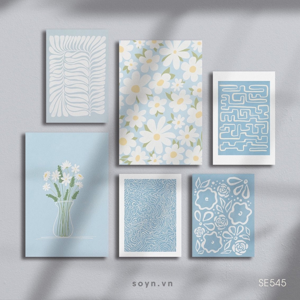 Bộ tranh Blue Flower, Abstract, Minimalism, SE545