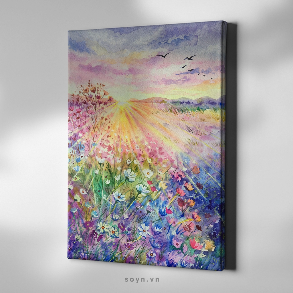 Tranh treo tường Cotton Canvas căng khung gỗ thông tràn cạnh Flower S0463