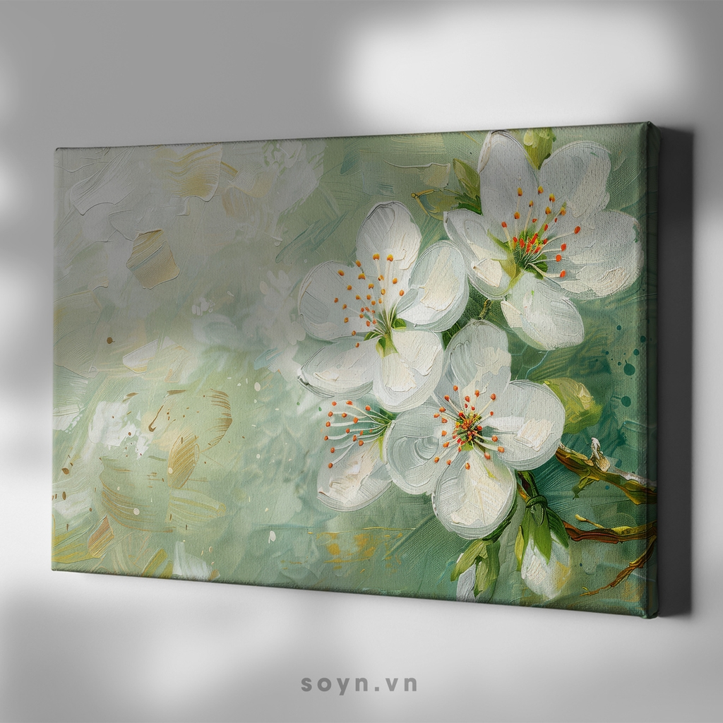 Tranh treo tường Cotton Canvas căng khung gỗ thông tràn cạnh Flower S0493