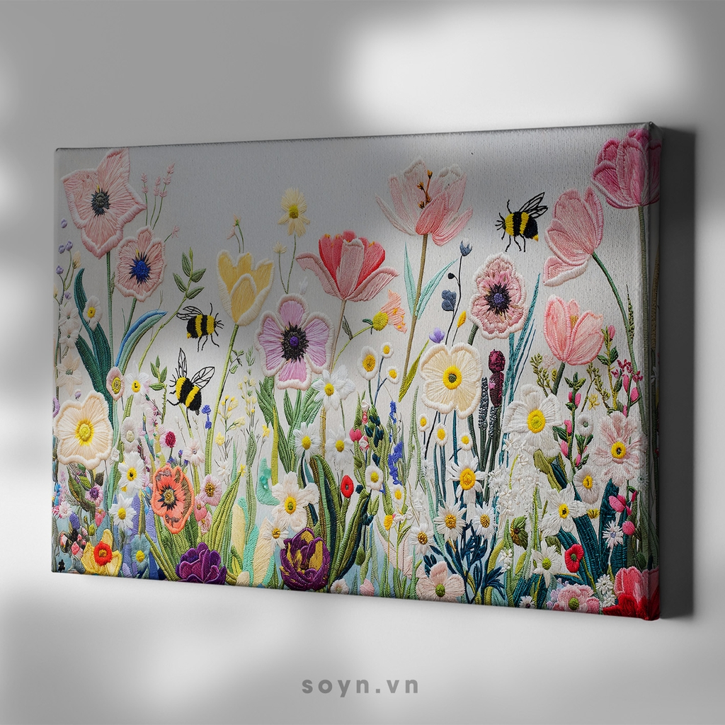 Tranh treo tường Cotton Canvas căng khung gỗ thông tràn cạnh Flower S0496